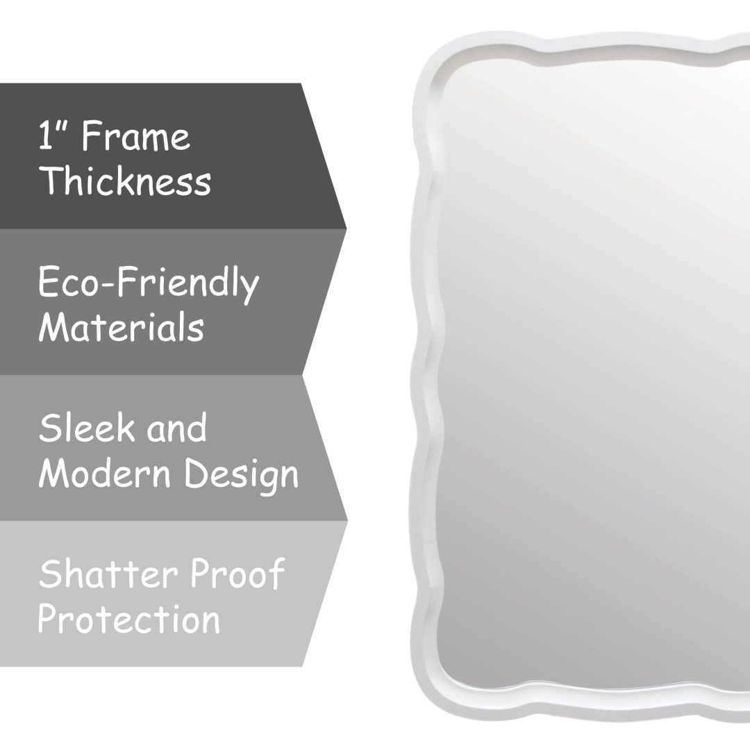 ZenVora Curved Scallop Wood Frame Accent Mirror, Modern Decorative Wall Mirror for Living Room, Bedroom and Entryway