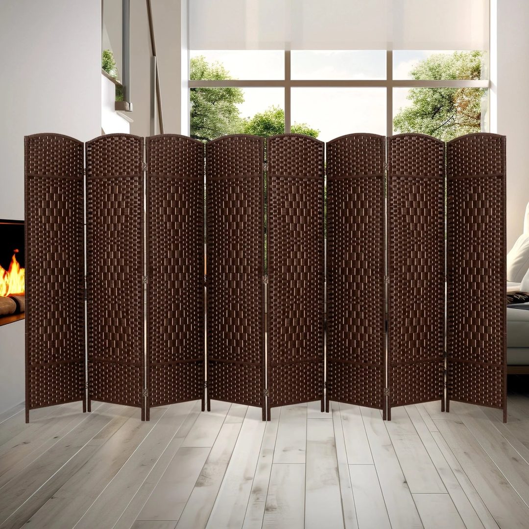 ZenVora 6 FT Tall Woven Fiber Room Divider, Freestanding Folding Privacy Screen