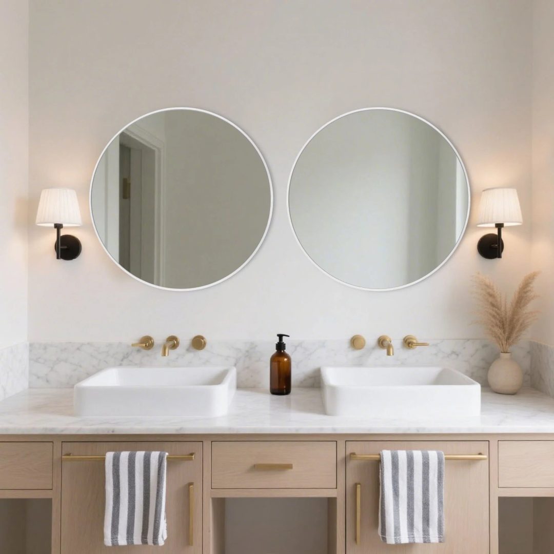 ZenVora Modern Round Bathroom Vanity Mirror, Wall Mounted Circular Mirror for Bathroom, Bedroom and Home Decor