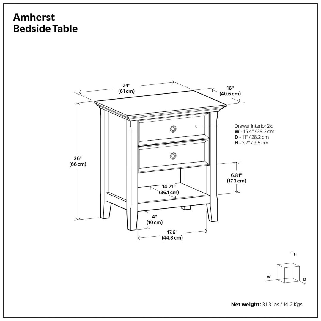 ZenVora 24 Inch Wide Solid Wood Nightstand, Bedside Table and Bedroom End Table