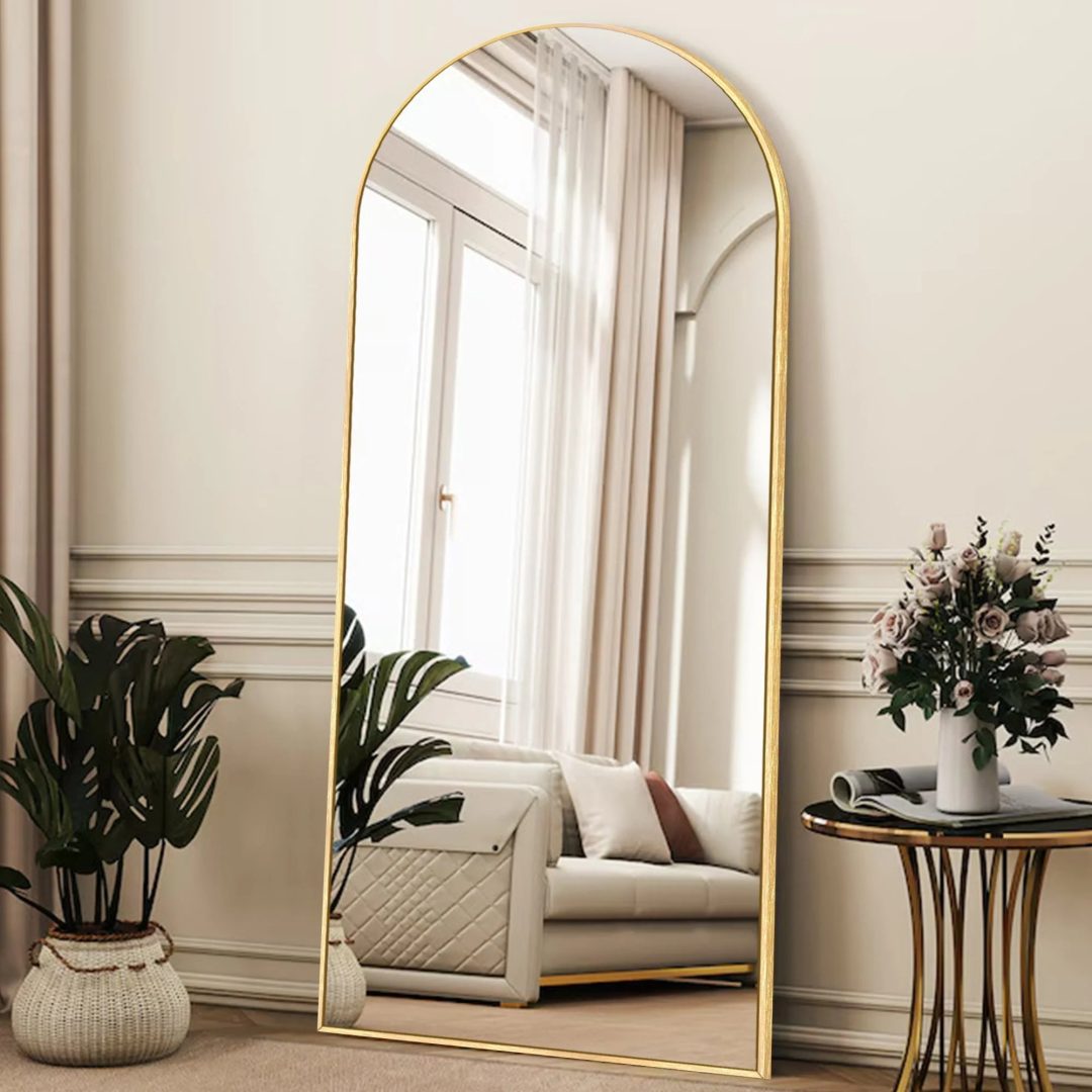ZenVora Modern Arched Full Length Floor Mirror, Aluminum Alloy Frame Standing Full Body Mirror