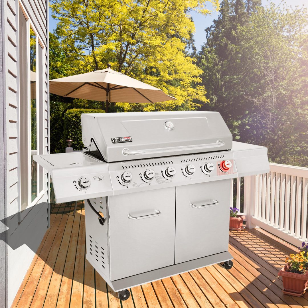ZenVora Stainless Steel 6-Burner Gas Grill – 74,000 BTU with Sear & Side Burner, Cabinet Style