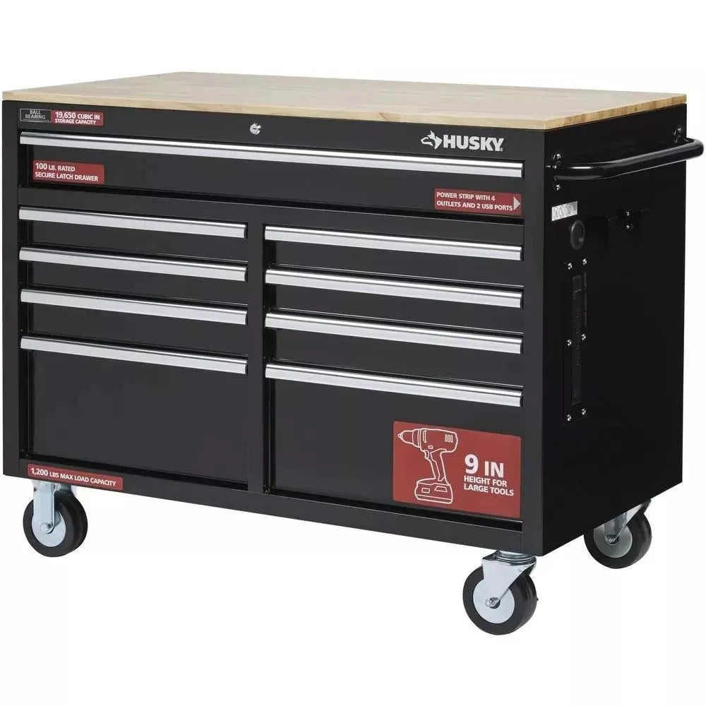 ZenVora 46" x 24" 9-Drawer Tool Chest – Gloss Black Mobile Workbench