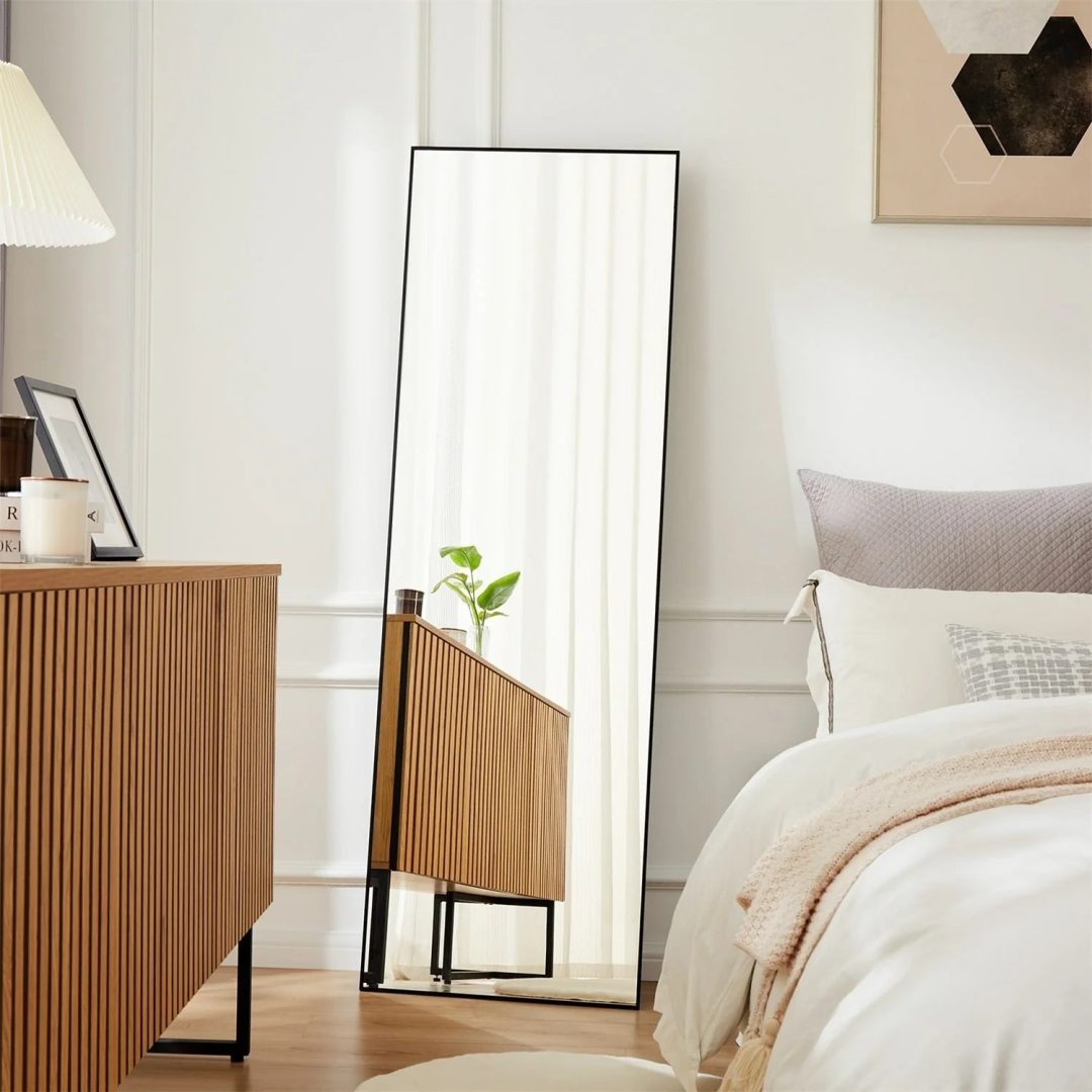 ZenVora Full Length Mirror with Stand, Aluminum Alloy Frame Full Body Floor Mirror for Bedroom and Cloakroom