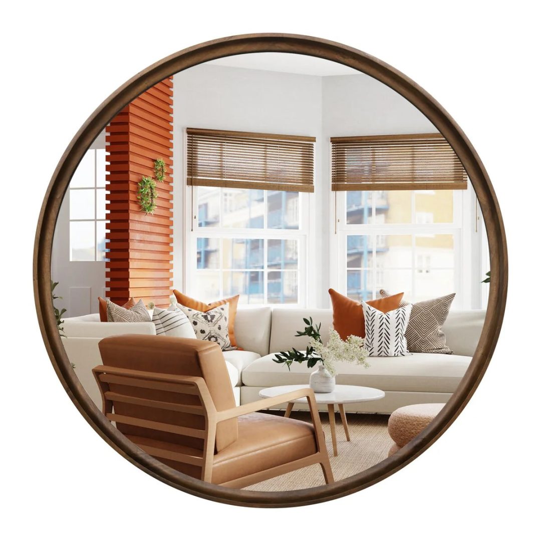 ZenVora Classic Farmhouse Round Wall Mirror, Wooden Frame Decorative Accent Mirror for Living Room, Bedroom and Entryway