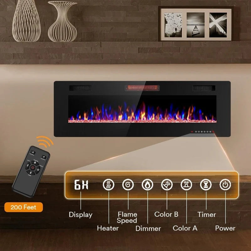 ZenVora Recessed Electric Fireplace Heater, Wall Mounted 750-1500W Fireplace with Remote Control