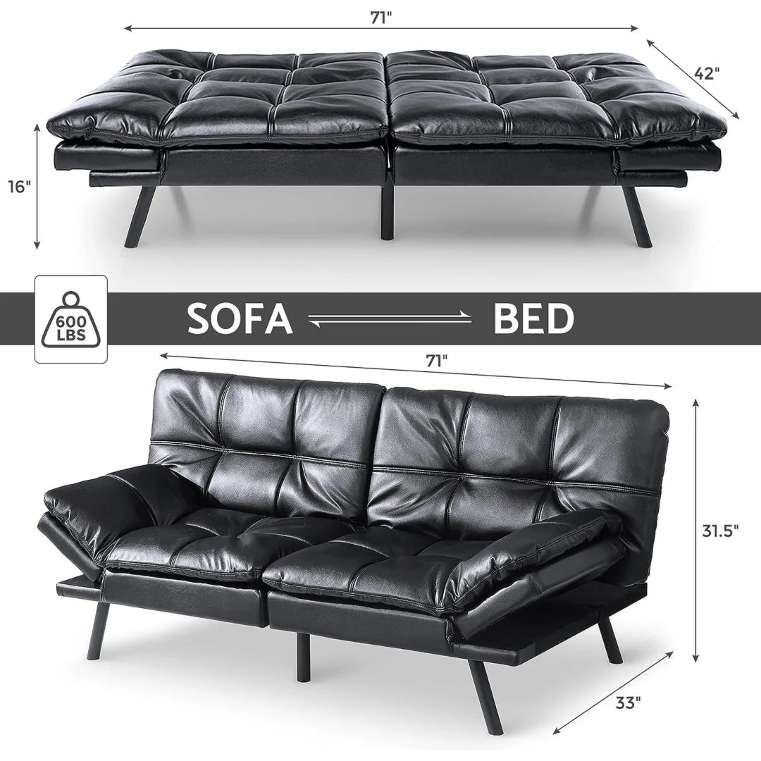 ZenVora Convertible Futon Sofa Bed with Memory Foam, Foldable Loveseat Sleeper with Adjustable Armrests