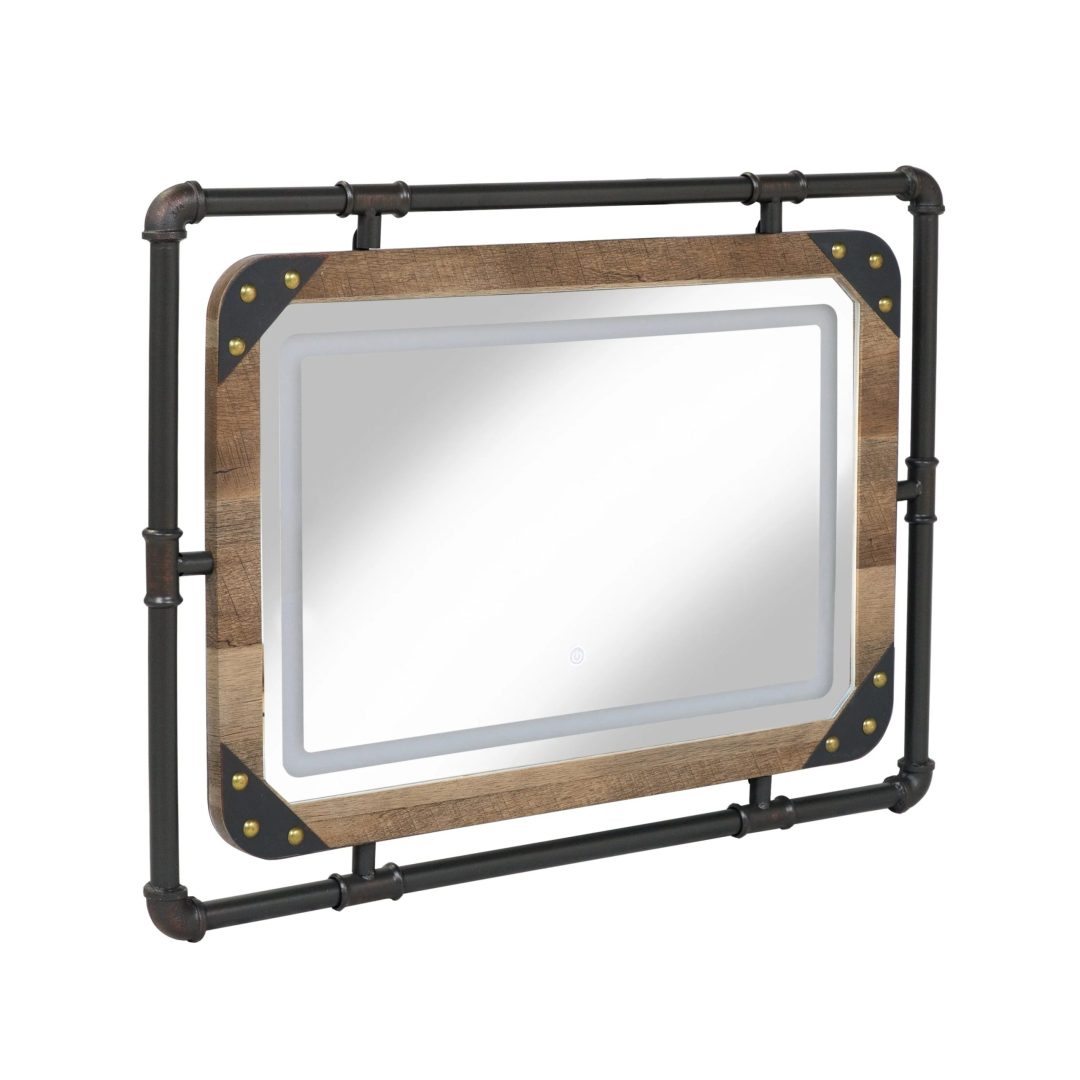 ZenVora Industrial Metal Wall Mirror with LED Lights, Modern Decorative Mirror for Home