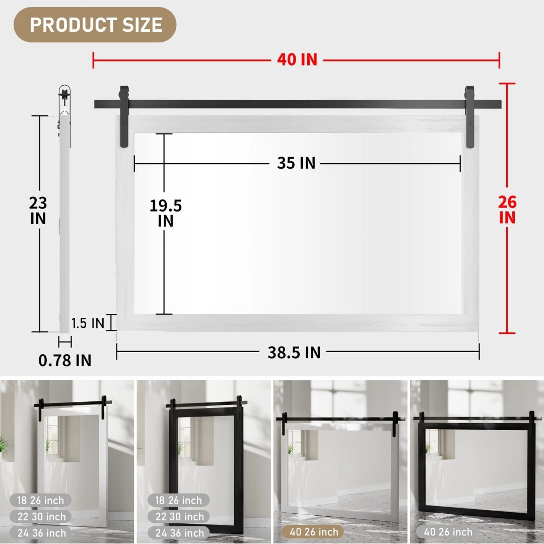 ZenVora Modern Rectangular Wall Mirror with Wood Frame, Bathroom and Barn Door Mirror, Multiple Sizes