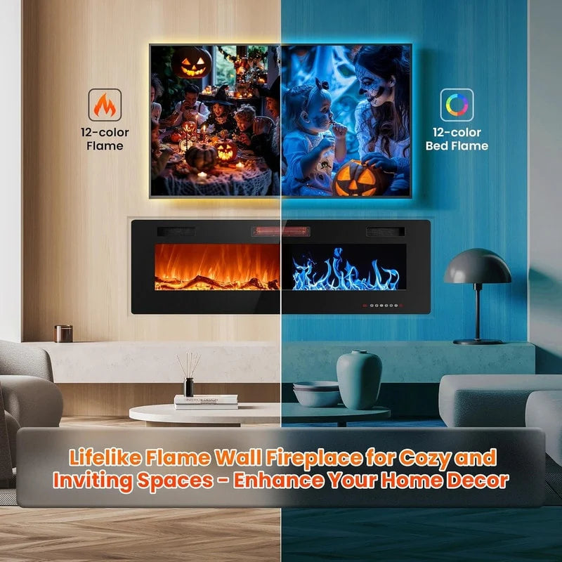 ZenVora Recessed Electric Fireplace Heater, Wall Mounted 750-1500W Fireplace with Remote Control