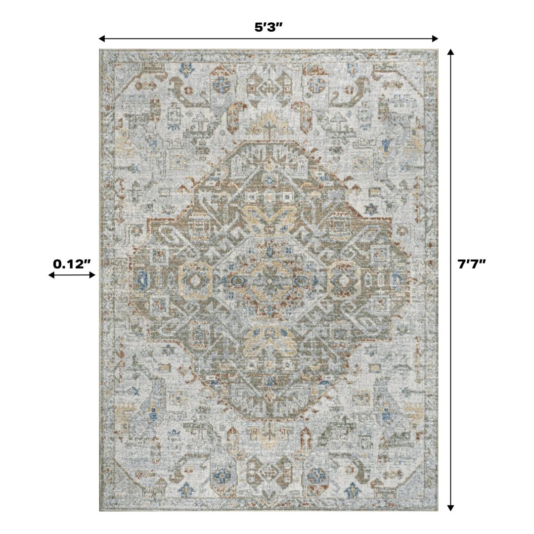 ZenVora Bohemian Medallion Low-Pile Machine-Washable Area Rug, Cream and Terra