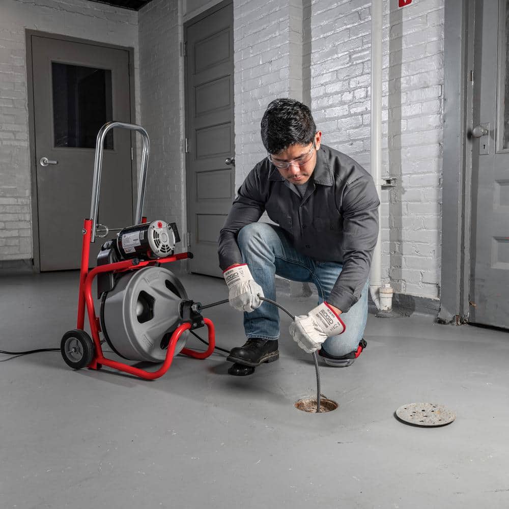 ZenVora 120V Drum Drain Cleaning Snake Auger with 3/8-In. x 75-Ft. Cable, 4-Piece Tool Set and Gloves