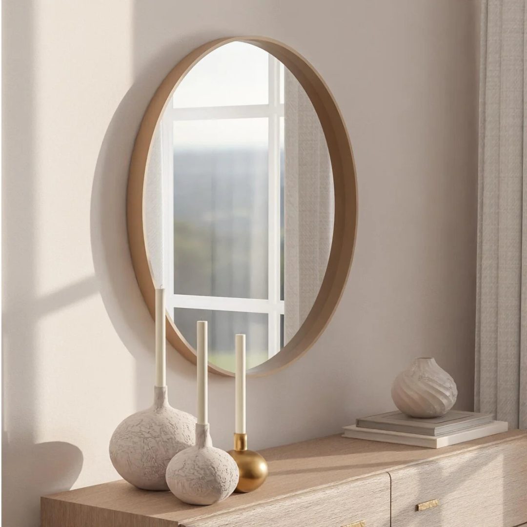 ZenVora Classic Farmhouse Round Wall Mirror, Wooden Frame Decorative Accent Mirror for Living Room, Bedroom and Entryway