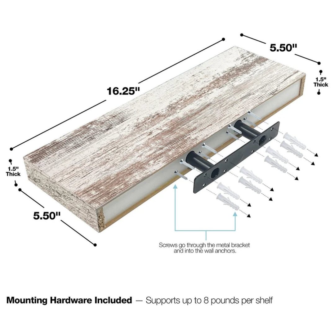 ZenVora 3-Pack Rustic Wood Floating Wall Shelves, Beach Style Hanging Display and Storage Shelves