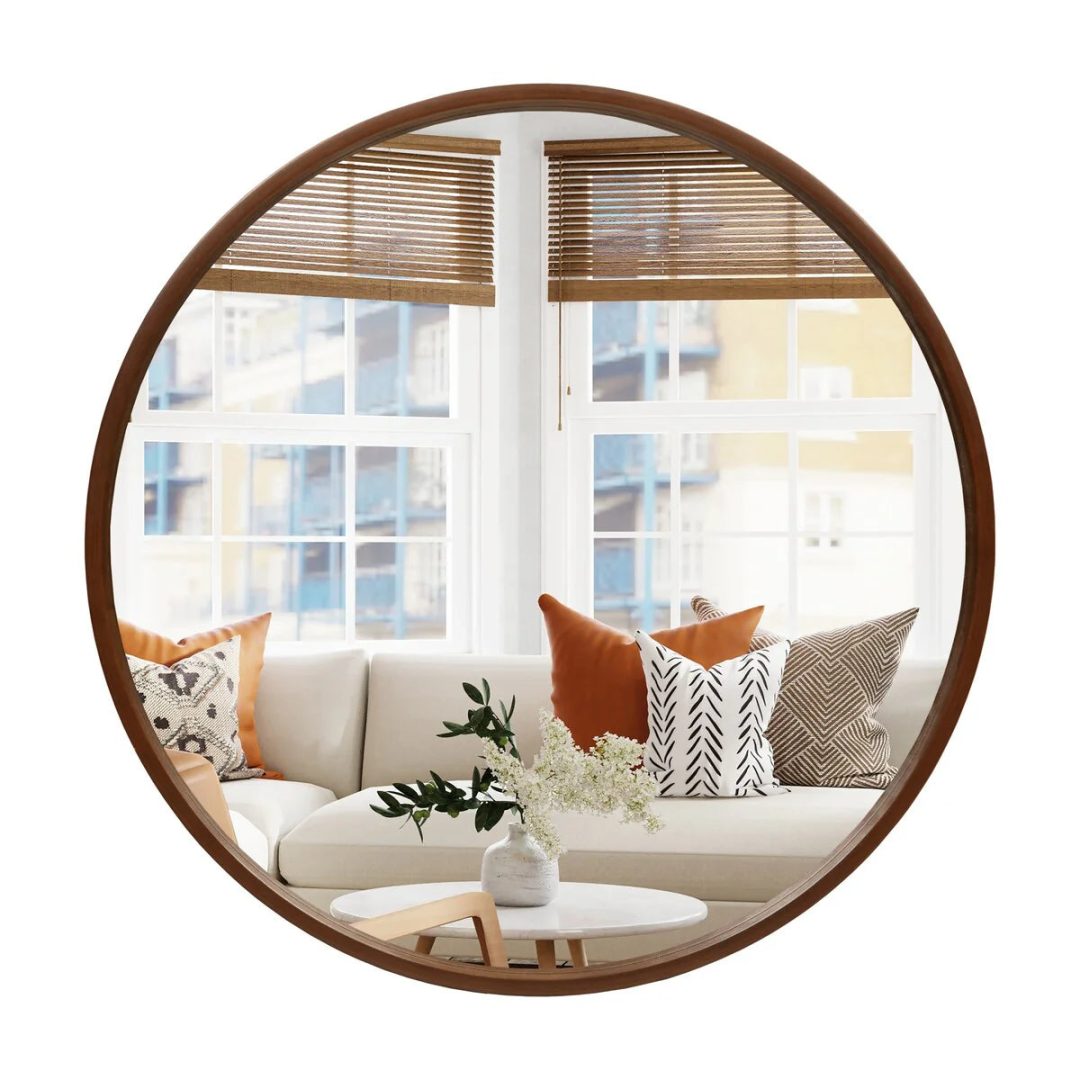 ZenVora Classic Farmhouse Round Wall Mirror, Wooden Frame Decorative Accent Mirror for Living Room, Bedroom and Entryway