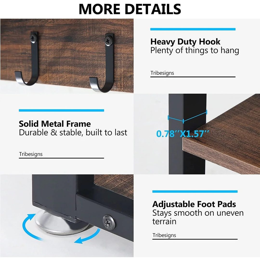 ZenVora Entryway Coat Rack and Shoe Bench Set, Industrial Hall Tree with Coat and Shoe Storage