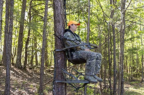 ZenVora Lightweight Aluminum Climbing Treestand with Padded Seat, 300 Lb. Capacity, Safety Harness Included