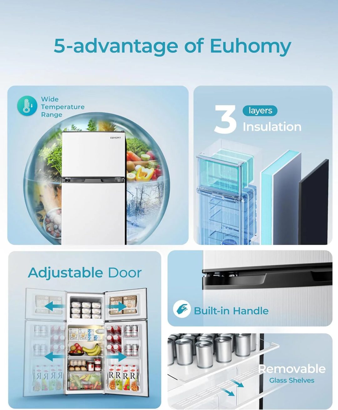 ZenVora 3.2 Cu. Ft. 2-Door Mini Fridge with Freezer, Compact Refrigerator, Silver