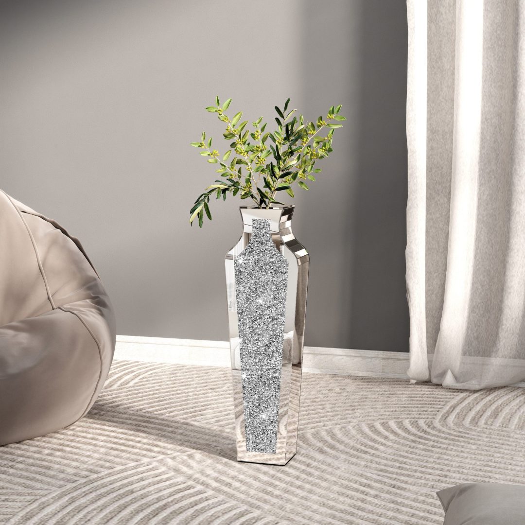 ZenVora Tall Crushed Diamond Floor Vase, Luxury Decorative Crystal Accent Vase for Living Room, Bedroom and Home Decor