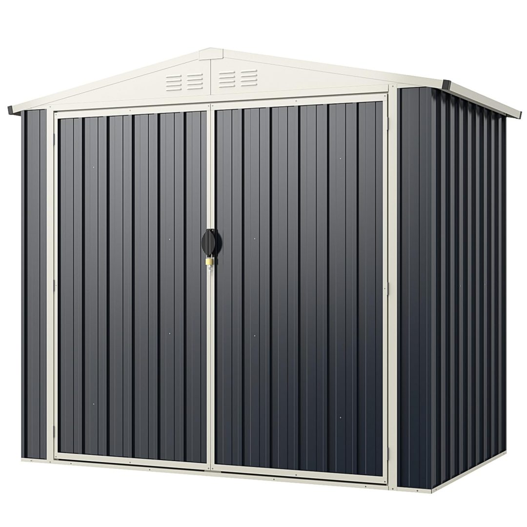 ZenVora 7x4 FT Metal Outdoor Storage Shed - Galvanized Steel Garden Tool Shed with Lockable Doors
