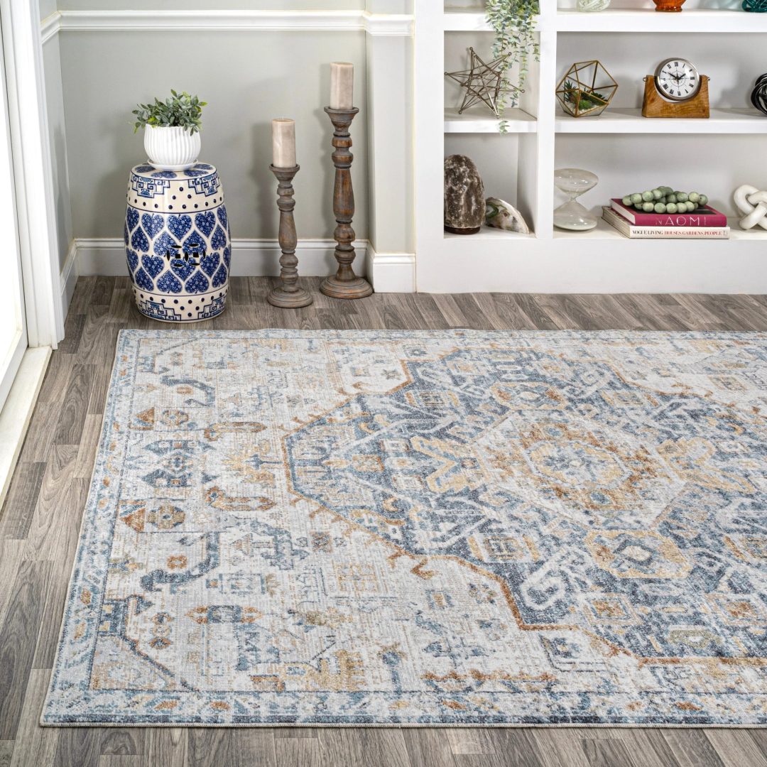 ZenVora Bohemian Medallion Low-Pile Machine-Washable Area Rug, Cream and Terra