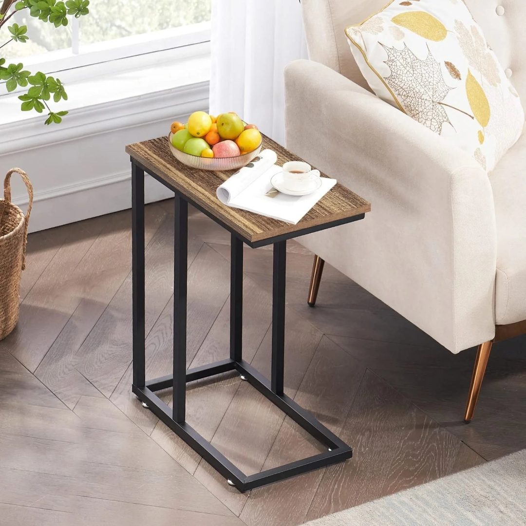 ZenVora Set of 2 C-Shaped Sofa Side Tables, Small End Tables for Living Room, Bedside and TV Tray