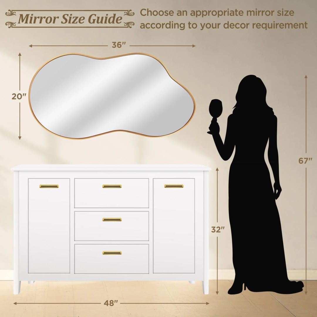 ZenVora Asymmetrical Irregular Wall Mirror, Modern Decorative Accent Mirror for Living Room, Bedroom and Entryway
