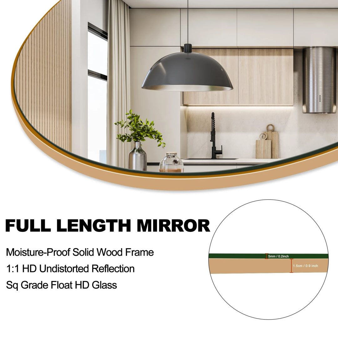 ZenVora Arched Full Length Wood Floor Mirror, Full Body Standing and Wall Mounted Mirror for Bedroom, Living Room and Home Decor