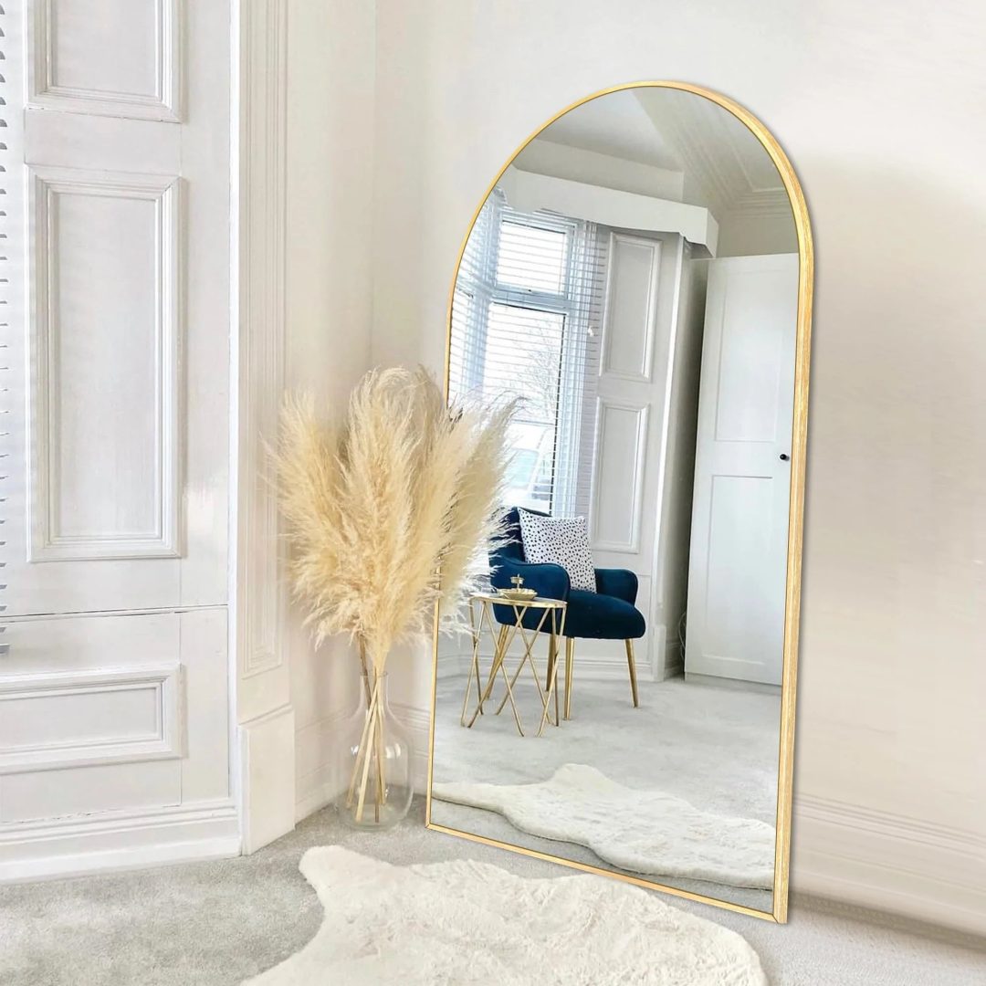 ZenVora Modern Arched Full Length Floor Mirror, Aluminum Alloy Frame Standing Full Body Mirror