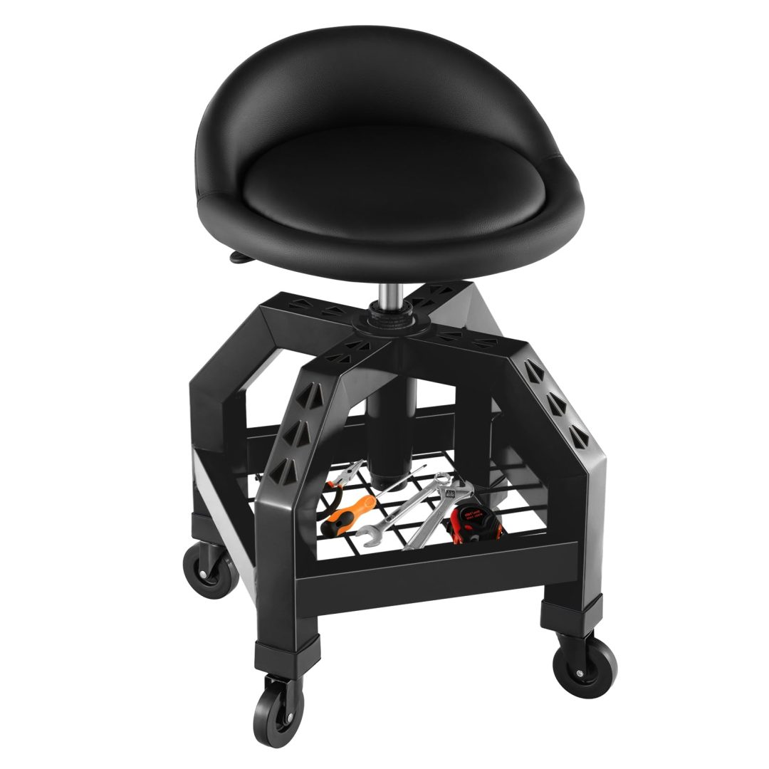 ZenVora Rolling Mechanic Stool with Wheels - Adjustable Height Swivel Garage Seat with Tool Tray, 330 lb Capacity