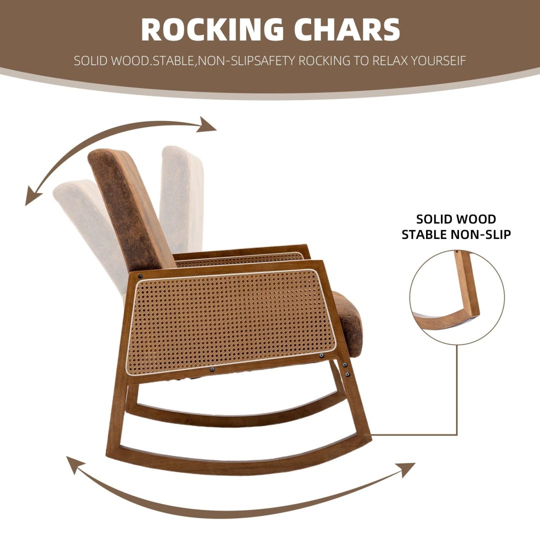 ZenVora Upholstered Tall Back Rocking Chair, Smooth Gliding Accent Armchair for Comfortable Living Room Seating