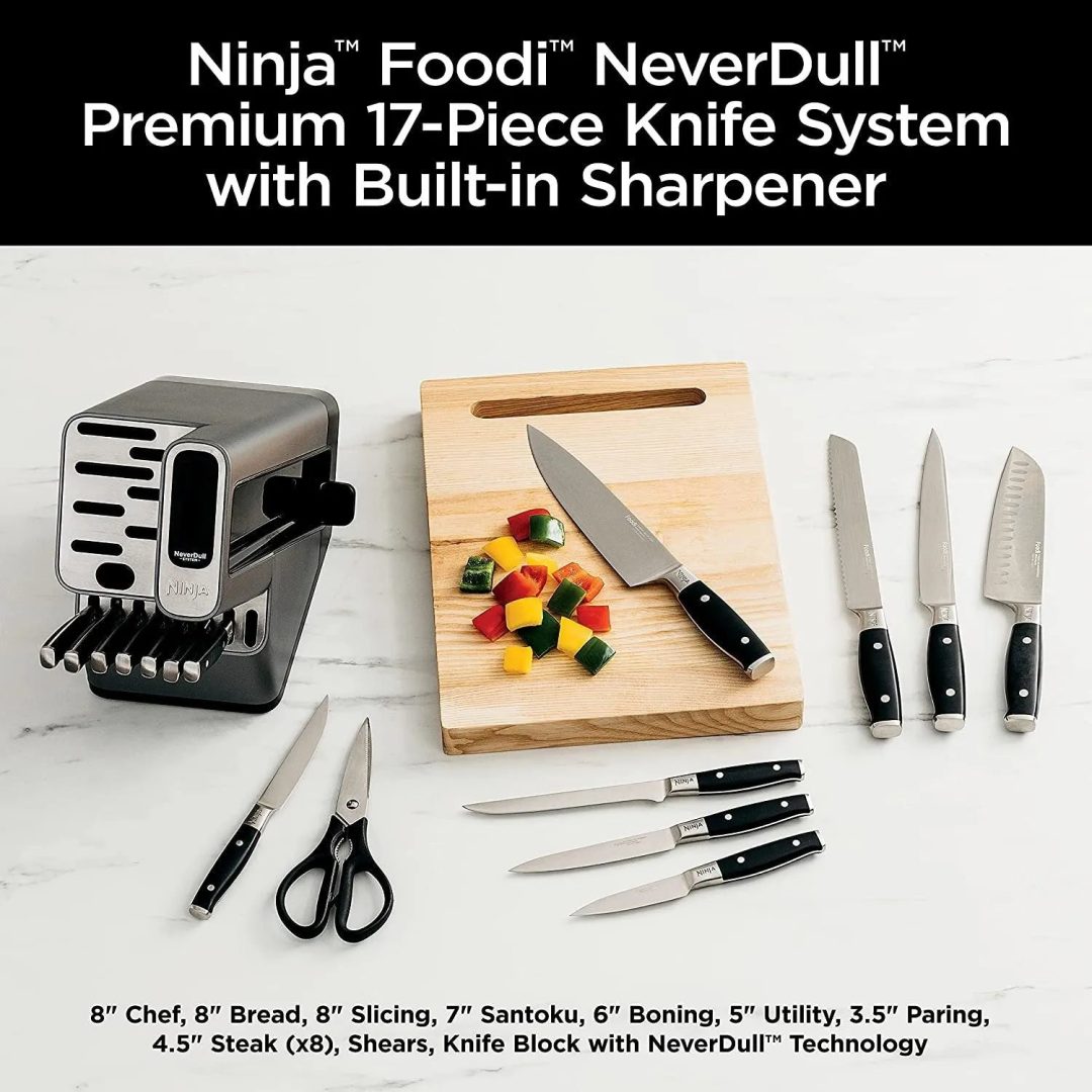 ZenVora 17-Piece Premium Knife Block Set with Built-In Sharpener, Stainless Steel/Black