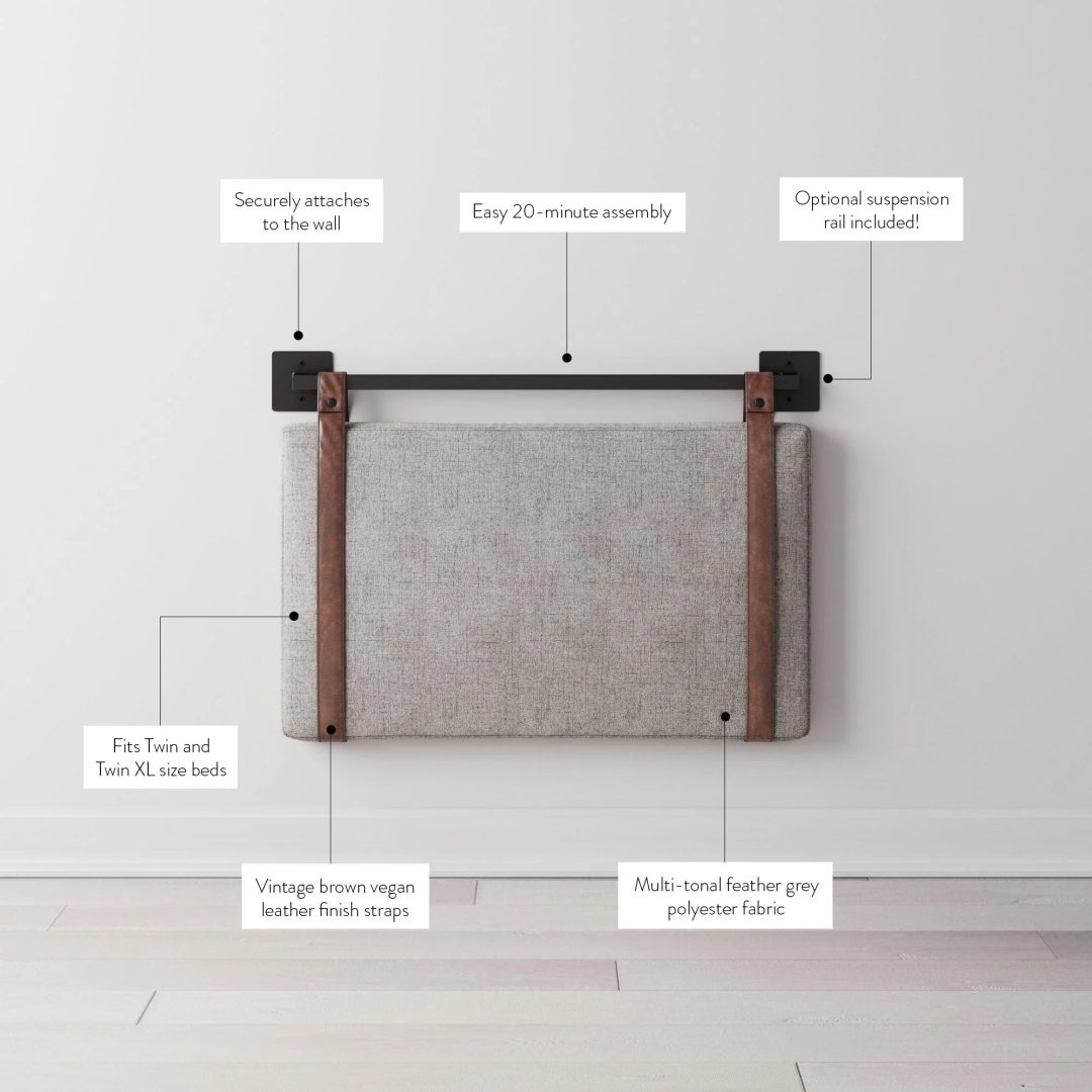 ZenVora Wall Mount Upholstered Headboard with Metal Rail - Modern Bedroom Headboard