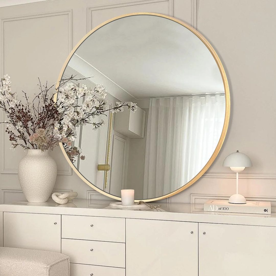 ZenVora Modern Round Bathroom Vanity Mirror, Wall Mounted Circular Mirror for Bathroom, Bedroom and Home Decor