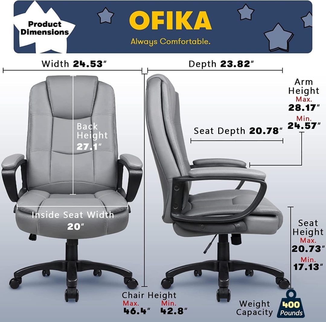 ZenVora 400 LBS Big and Tall Office Chair, Heavy Duty Ergonomic Computer Desk Chair for Home Office and Workspace