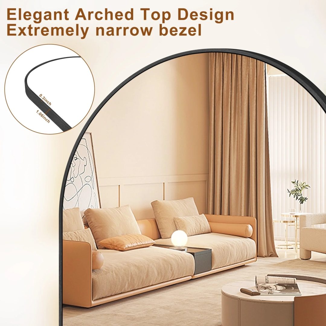 ZenVora Modern Arched Full Length Floor Mirror, Aluminum Alloy Frame Standing Full Body Mirror