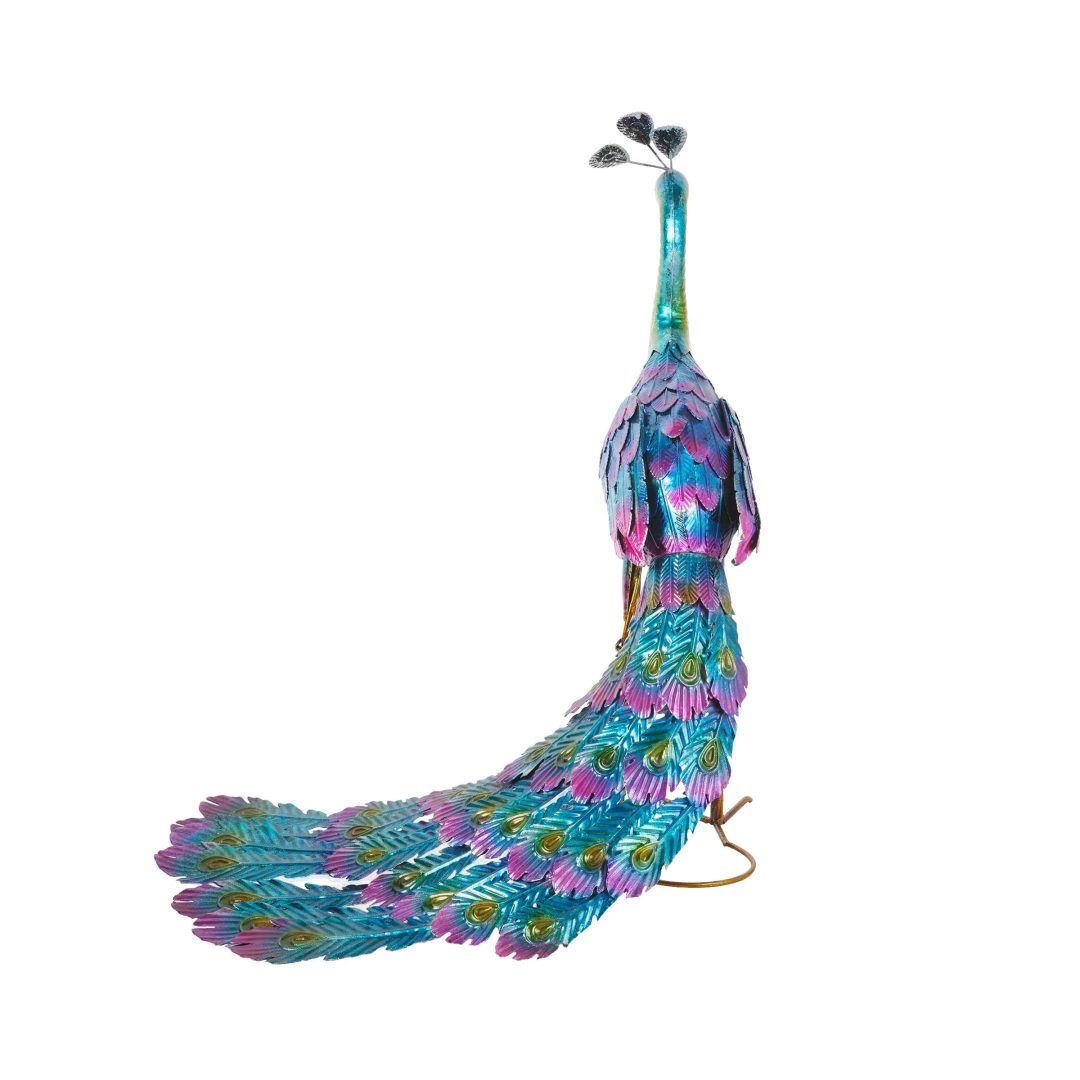 ZenVora Tall Metallic Peacock Garden Statue, Multicolor Outdoor Standing Bird Sculpture for Yard, Patio and Garden Decoration