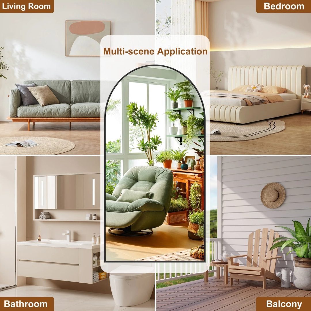 ZenVora Modern Arched Full Length Floor Mirror, Aluminum Alloy Frame Standing Full Body Mirror