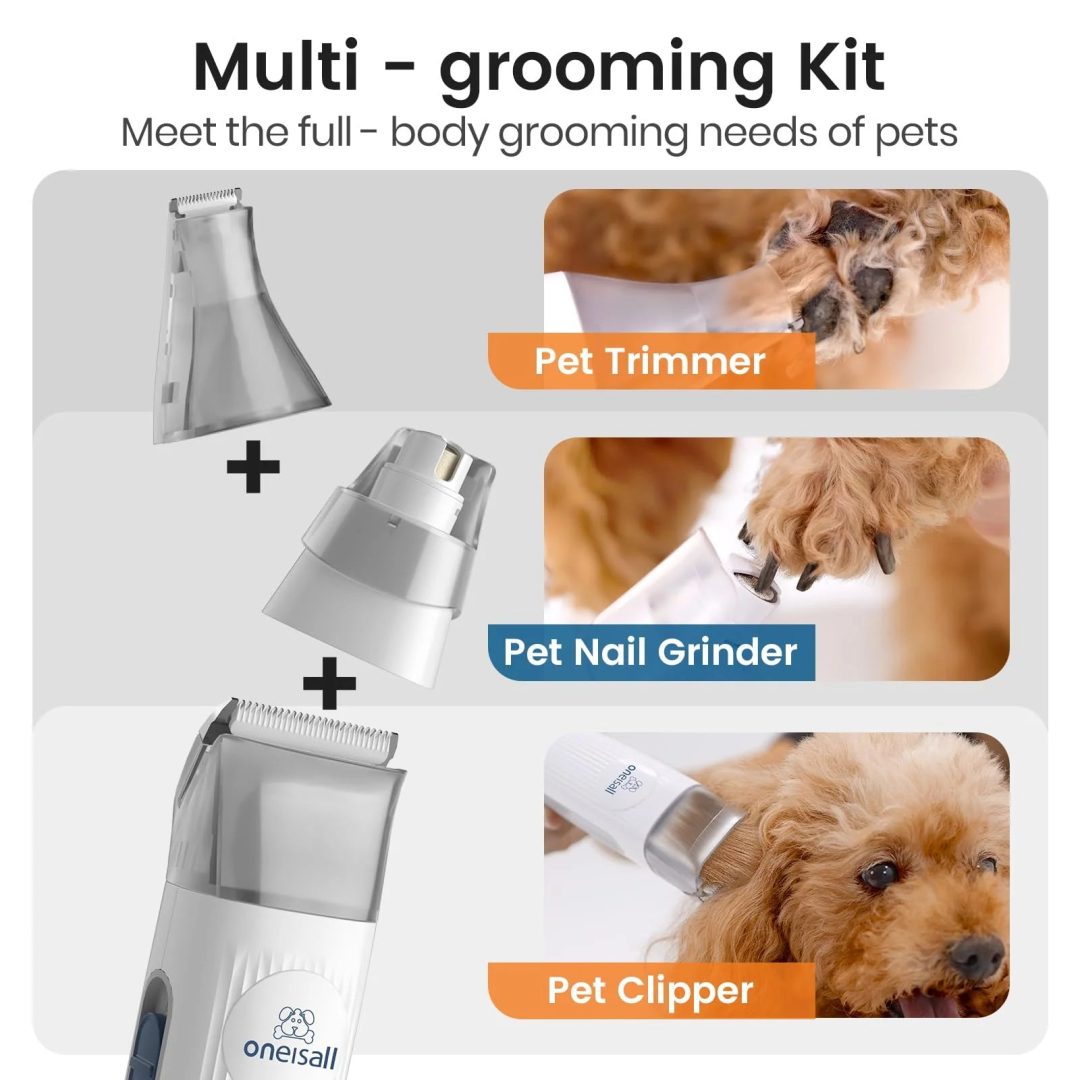 ZenVora 3-in-1 Dog Grooming Vacuum Kit with Clipper and Nail Grinder, Pet Hair Trimmer and Grooming Tool Set