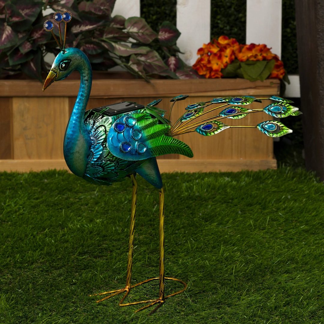 ZenVora Tall Metallic Peacock Garden Statue, Multicolor Outdoor Standing Bird Sculpture for Yard, Patio and Garden Decoration
