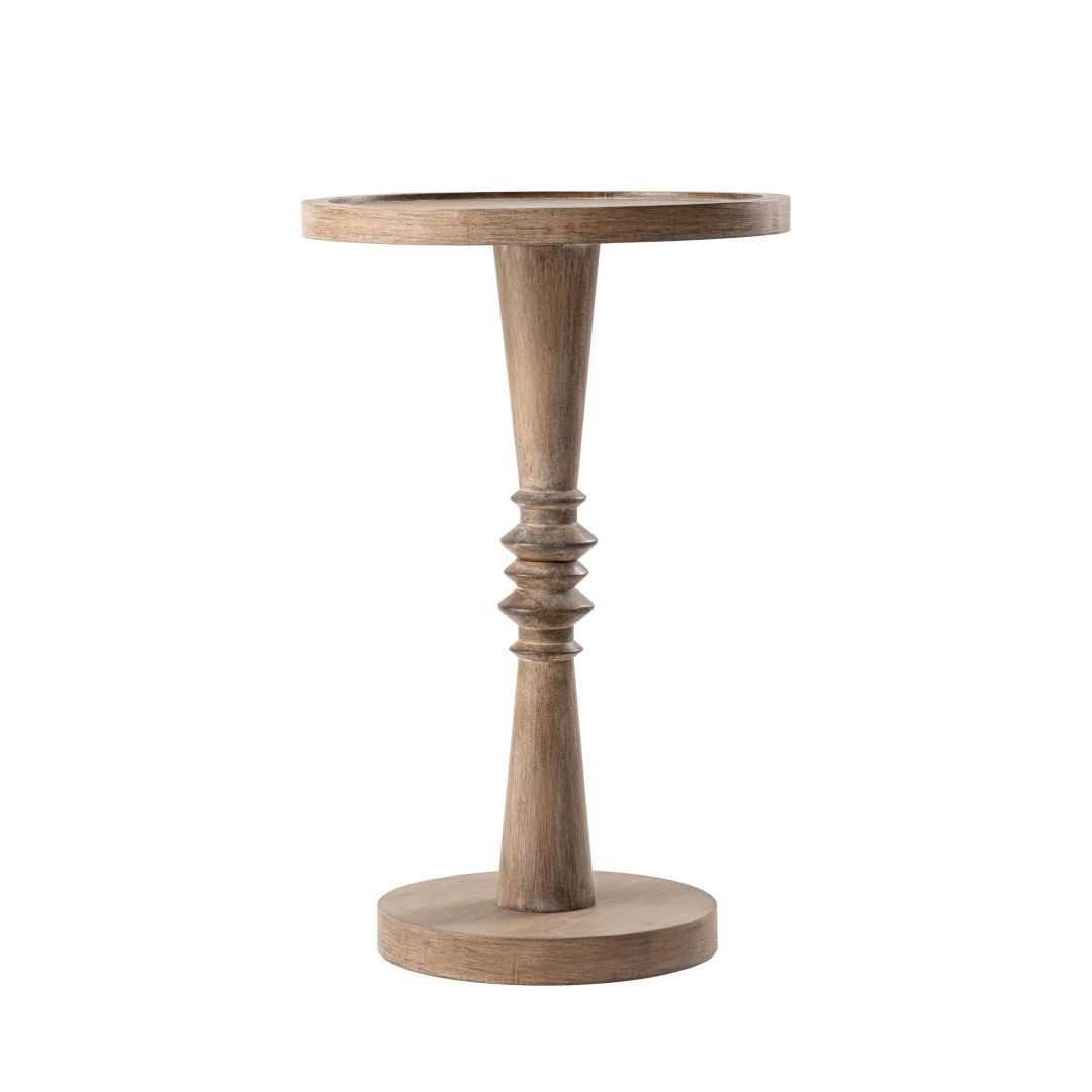 ZenVora Small Pedestal End Table with Tray Top, Farmhouse Distressed Finish Accent Table