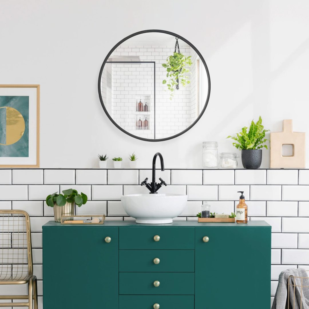 ZenVora Modern Round Aluminum Wall Mirror, Decorative Circular Metal Frame Mirror for Living Room, Bedroom and Entryway