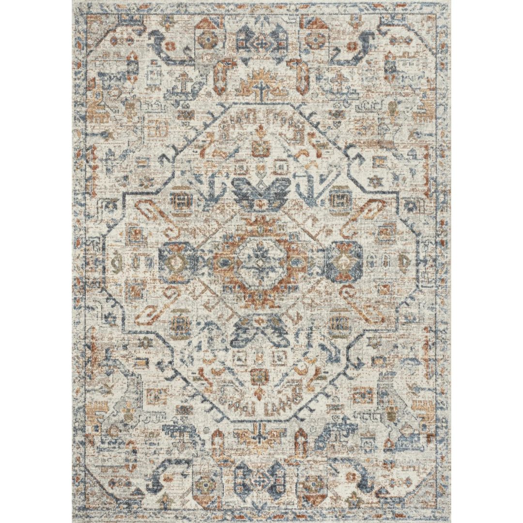 ZenVora Bohemian Medallion Low-Pile Machine-Washable Area Rug, Cream and Terra