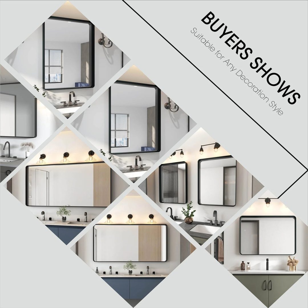 Aluminum Alloy Rounded Corner Vanity Mirror, Modern Wall Mounted Mirror for Bathroom, Bedroom and Home Decor