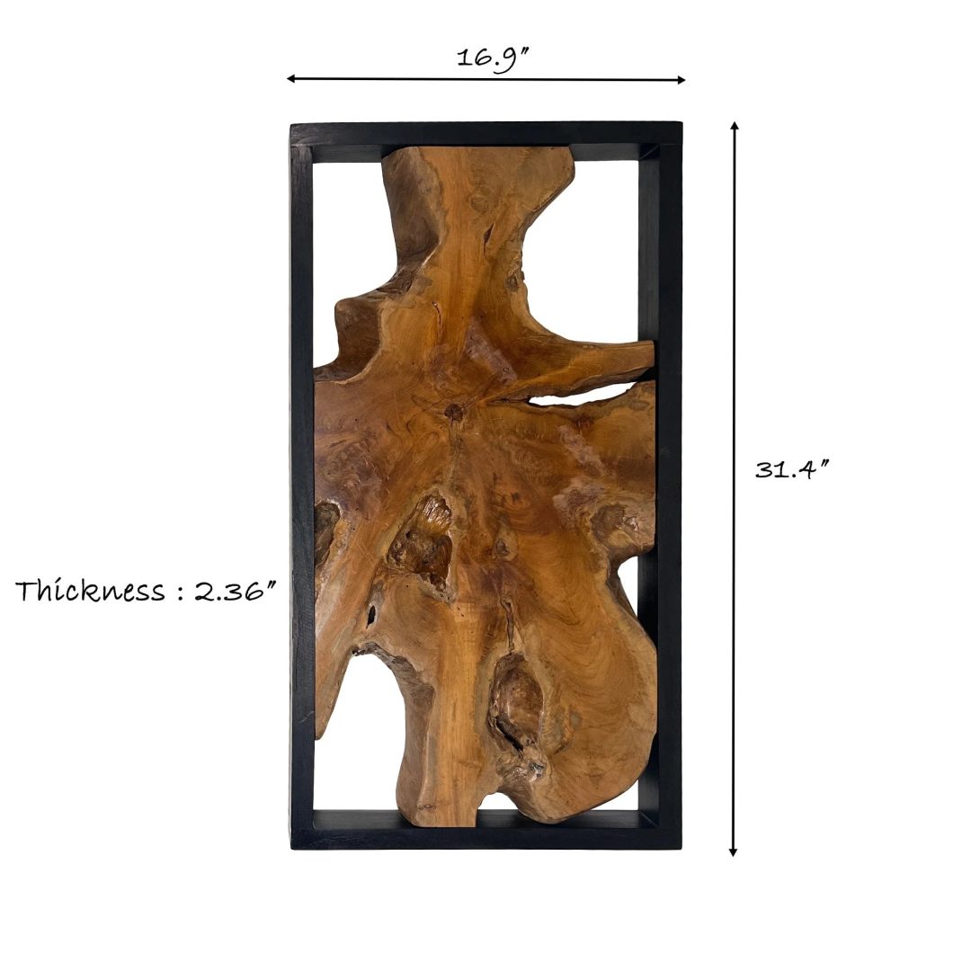 ZenVora Abstract Live Edge Teak Wood Wall Sculpture, Natural Wooden Wall Art Decor for Living Room and Home Decoration