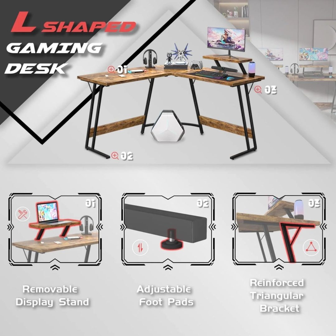 ZenVora L Shaped Gaming Desk, Corner Computer PC Workstation for Gaming, Home Office and Study