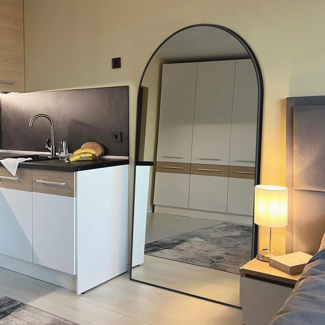ZenVora Modern Arched Full Length Floor Mirror, Aluminum Alloy Frame Standing Full Body Mirror
