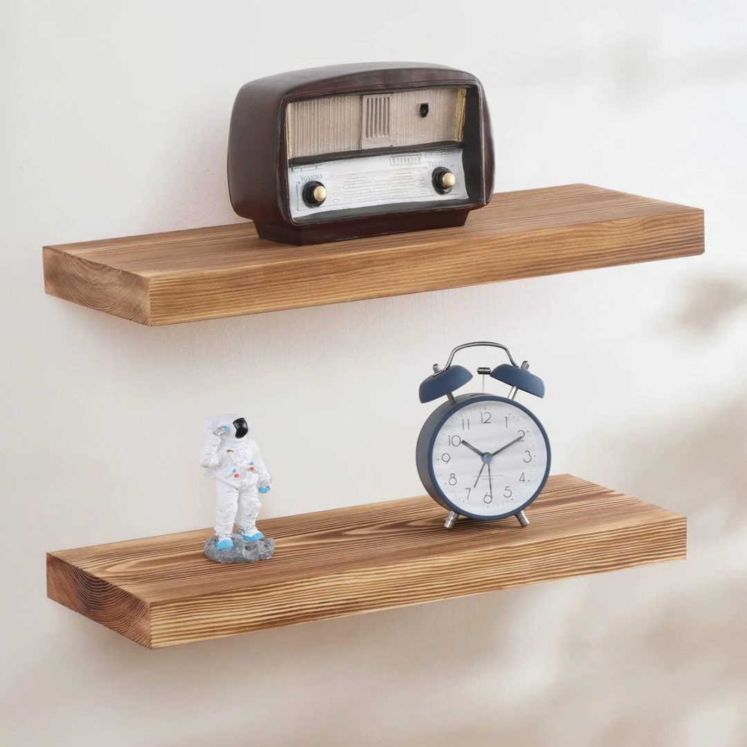 ZenVora Set of 2 Handcrafted European Pine Floating Wall Shelves, Natural Rustic Wood