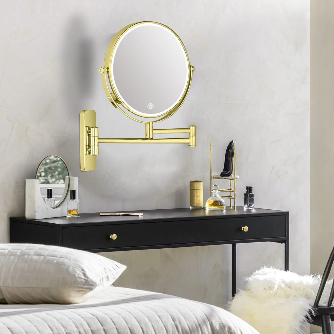 ZenVora 8 Inch Round Wall Mounted Makeup Mirror, Rechargeable, 1X/10X Magnification, 3-Color LED Lights