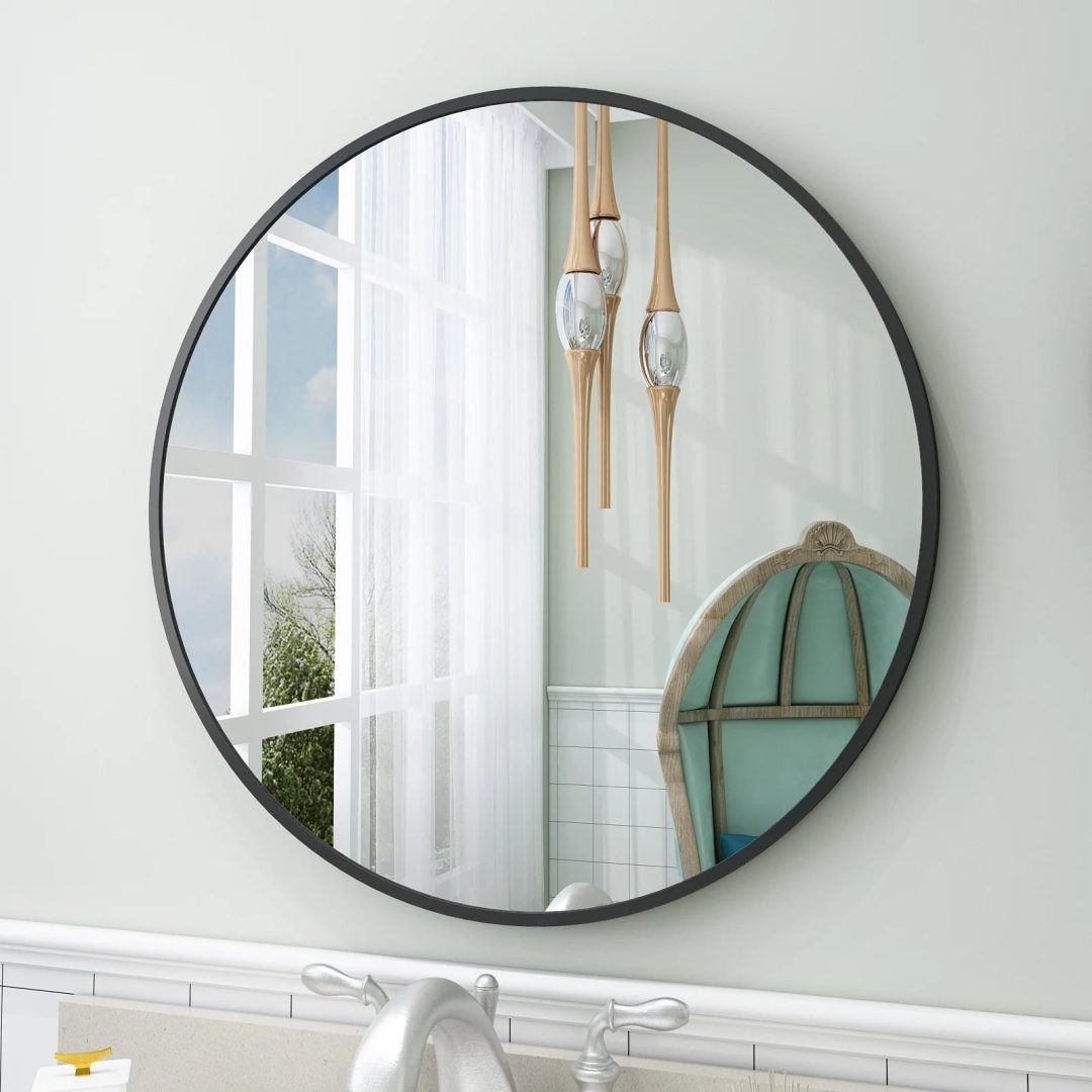 ZenVora Round Metal Black Frame Bathroom Vanity Mirror, Wall Mounted Decorative Mirror